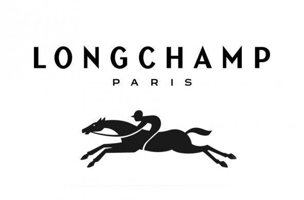 Longchamp Paris logo with a stylized black silhouette of a jockey riding a galloping horse beneath the brand name in bold, uppercase letters.