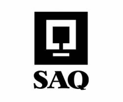 Black and white logo featuring a stylized wine glass inside a square, with the letters "SAQ" in bold capitals beneath it.