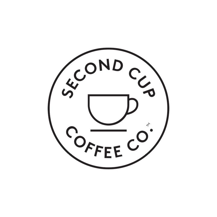 A black and white circular logo with the words "Second Cup Coffee Co." surrounding a simple coffee cup illustration in the center.