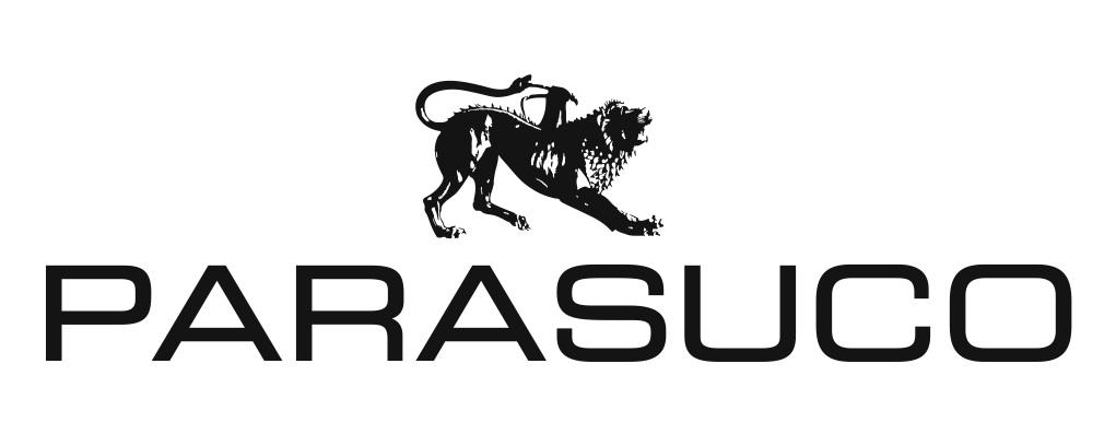 Black and white logo featuring a lion with a raised tail above the bold, uppercase text "PARASUCO.