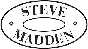 Black and white Steve Madden logo with the brand name in bold uppercase letters inside an oval outline.